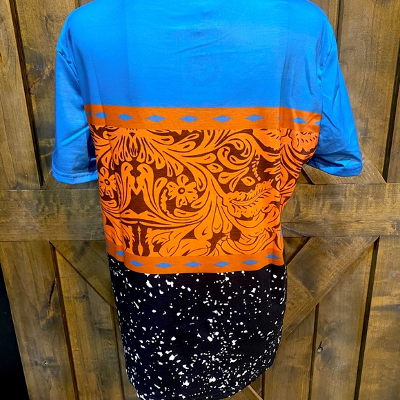 Electric Blue & Tooled Leather Print Splatter Paint Tee - Picture 7 of 13